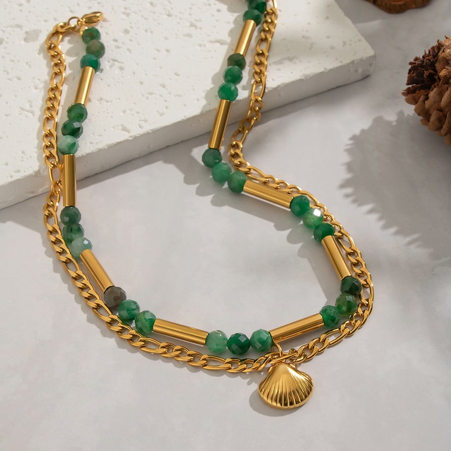 Collier de perles en pierre naturelle couleur or en acier inoxydable, 1 pièce Image5