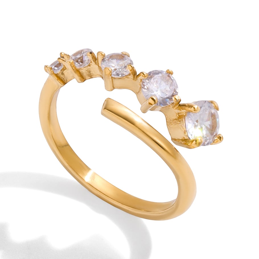 1 Piece Delicate Lines Stainless Steel Gold Color Zircon Women's Gemstone Rings 