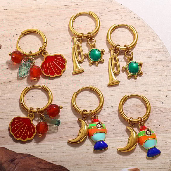 1 Pair Oceanic Stainless Steel Gold Color Drop Earrings