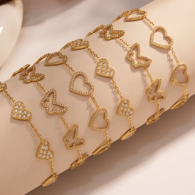 1 Piece Luxurious Butterfly Stainless Steel Gold Color Zircon Women's Chain Bracelets h5 Picture3