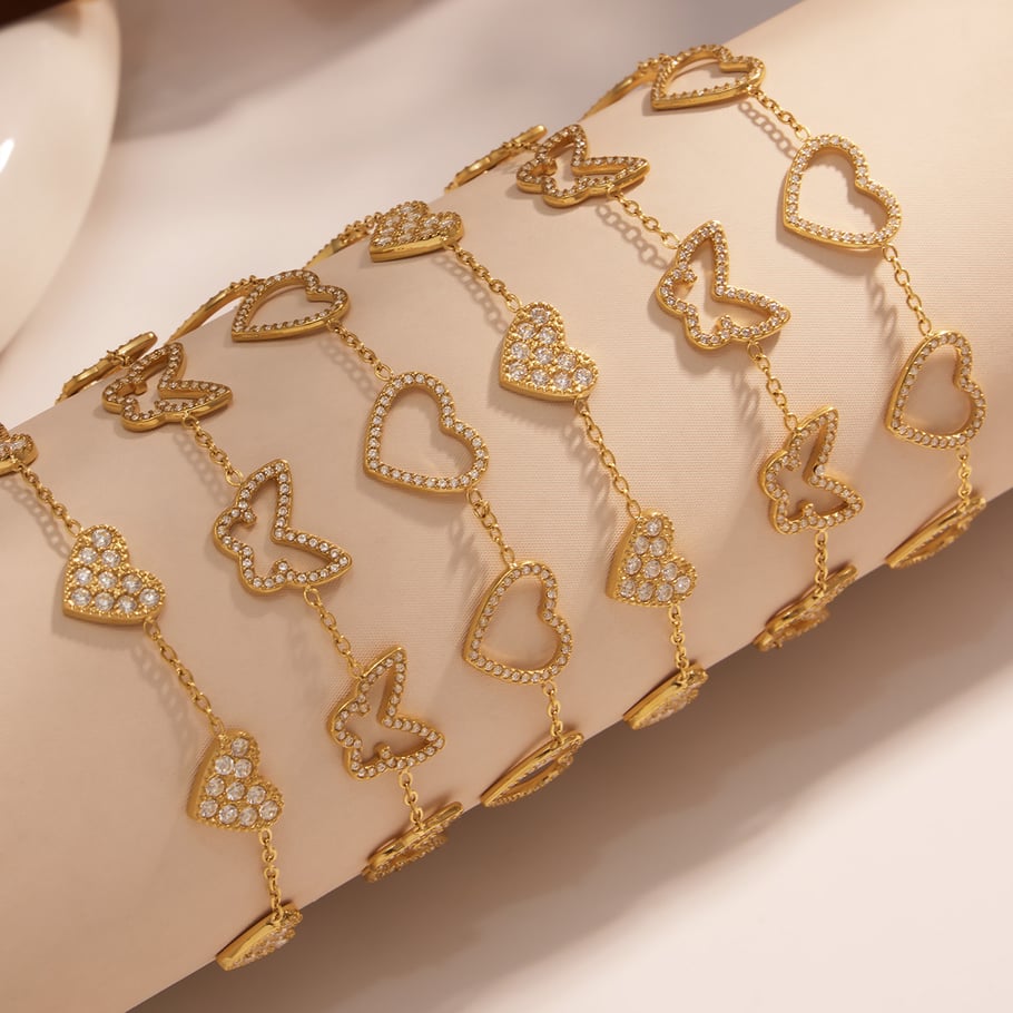 1 Piece Luxurious Butterfly Stainless Steel Gold Color Zircon Women's Chain Bracelets Picture3
