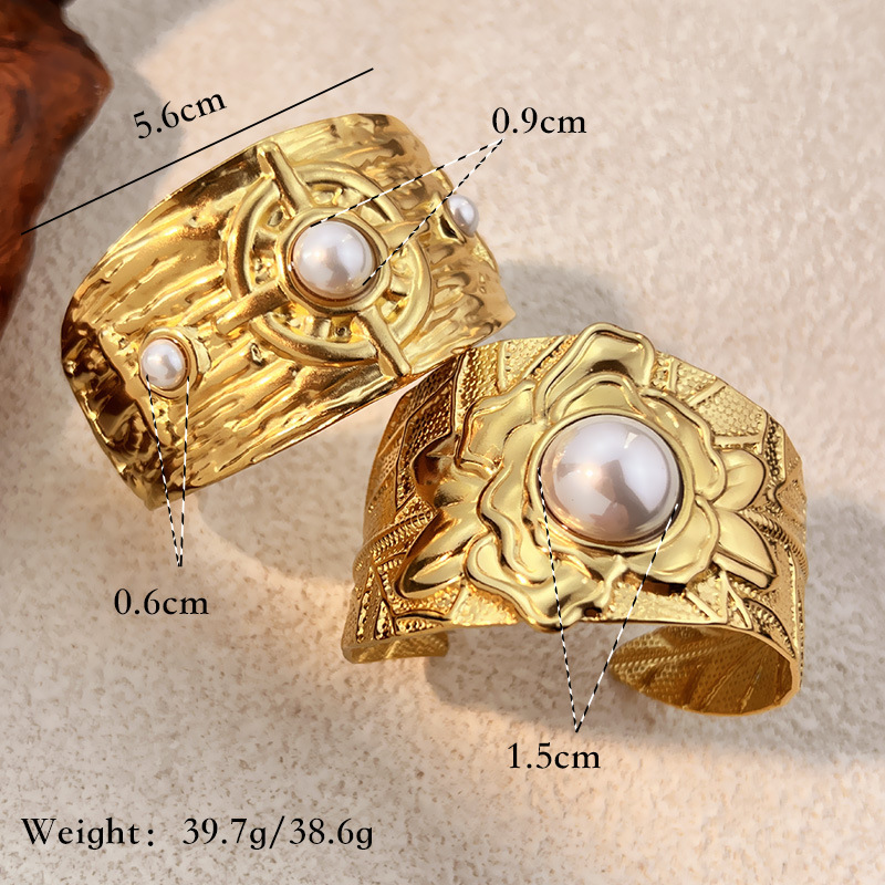 1 Piece Retro Irregular Shape Stainless Steel Gold Color Cuff Bracelet Picture4