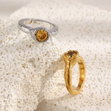1 Piece Delicate Stainless Steel Gold Color Women's Gemstone Rings h5 Picture3