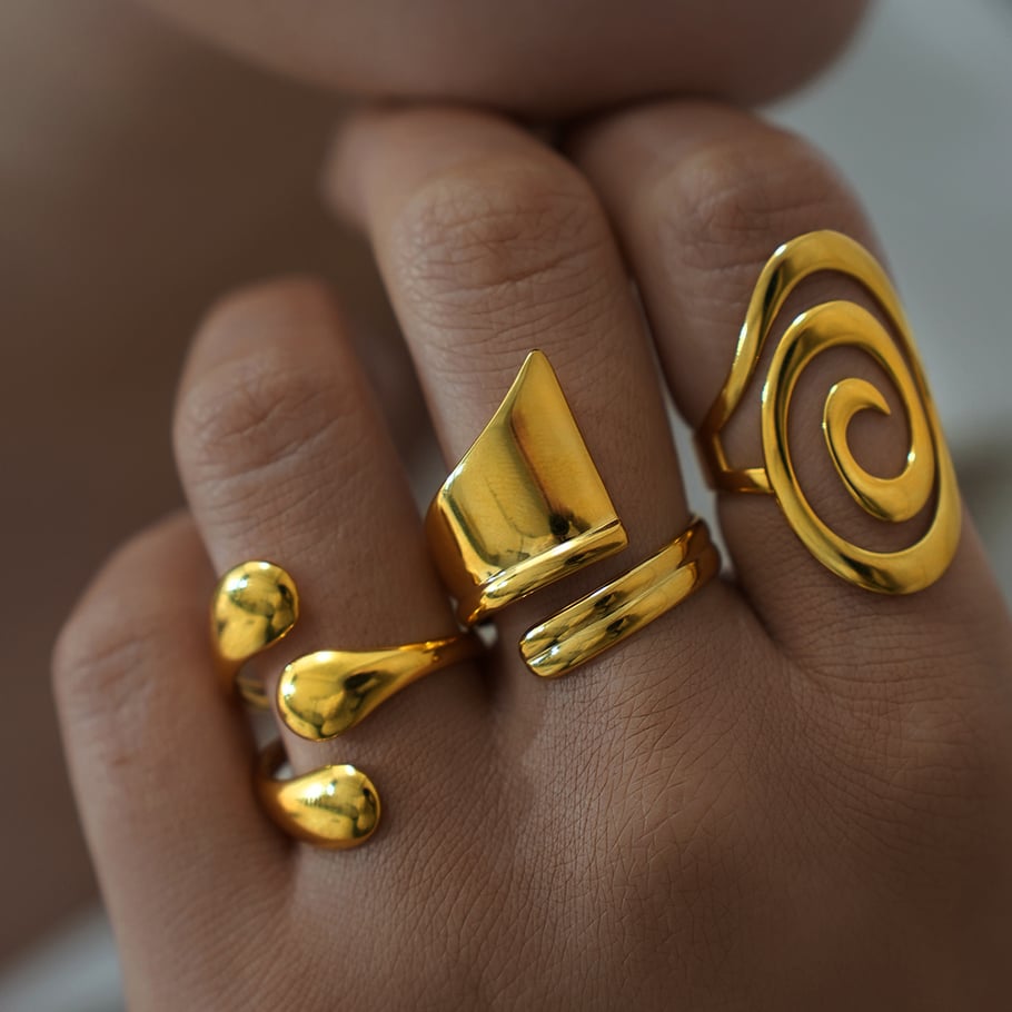 1 Piece Simple Irregular Shape Stainless Steel  Gold Color Statement Rings Picture7