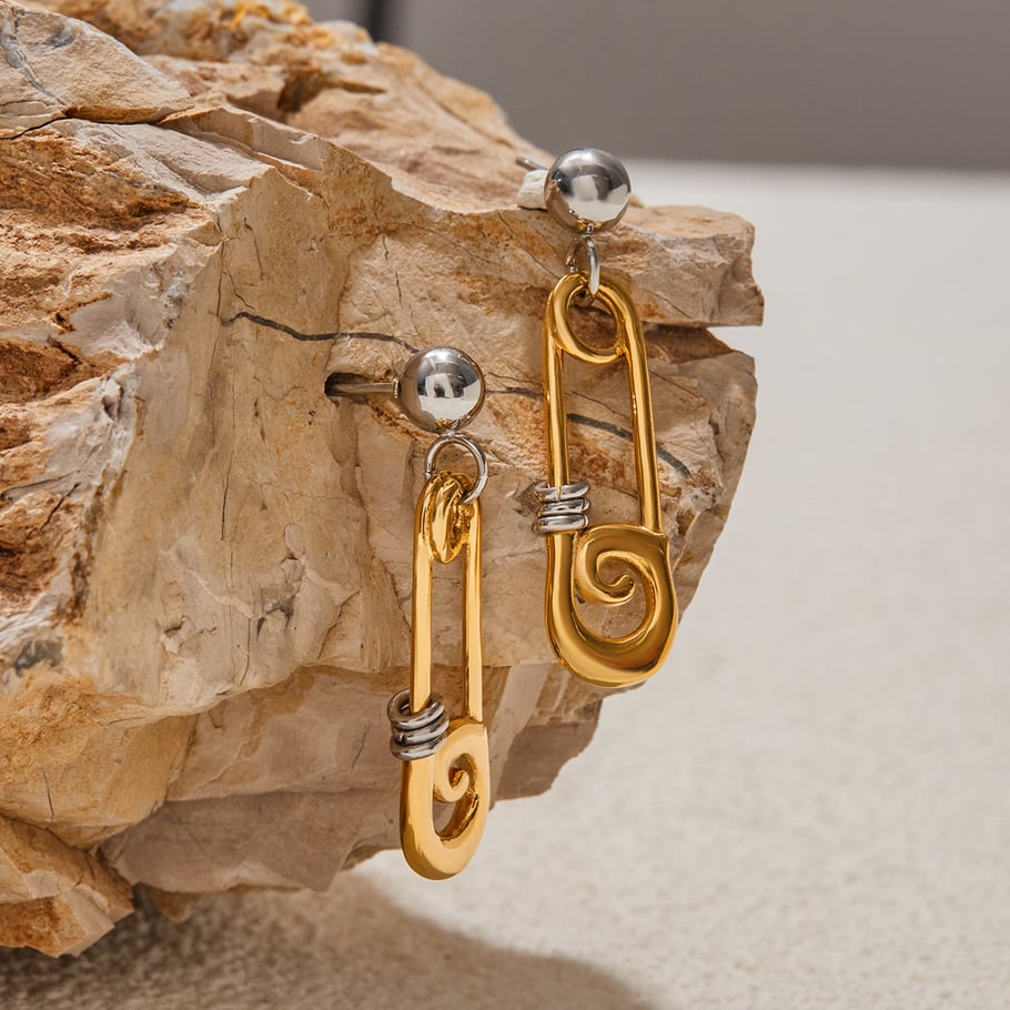 1 paar moderne paperclip oorbellen van roestvrij staal met gouden kleur voor dames Afbeelding4