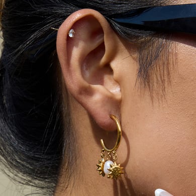 1 Pair Luxurious Sun Stainless Steel Gold Color Pearl Women's Hoop Earrings h5 Picture4