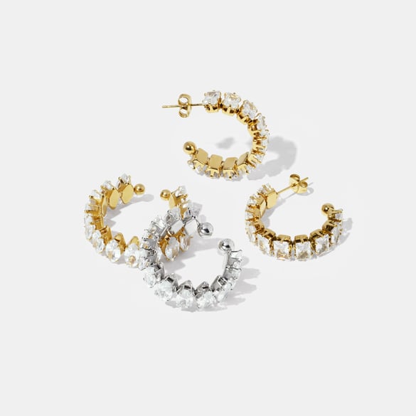 Edelstahl Gold Farbe Zirkon Ohrring Set 2