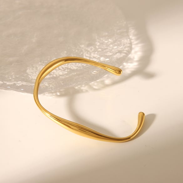 Bracciale rigido color oro in acciaio inossidabile dalla forma irregolare semplice, 1 pezzo