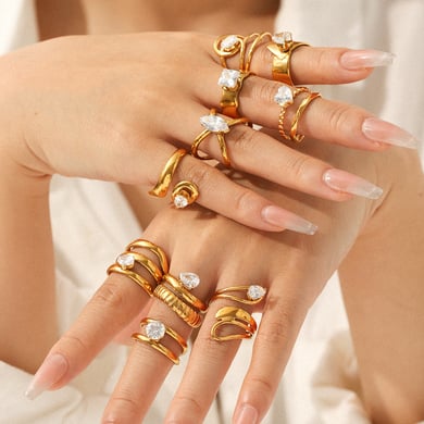 1 stuk luxe onregelmatig gevormde roestvrijstalen ringen met gouden zirkonia voor dames h5 Afbeelding5