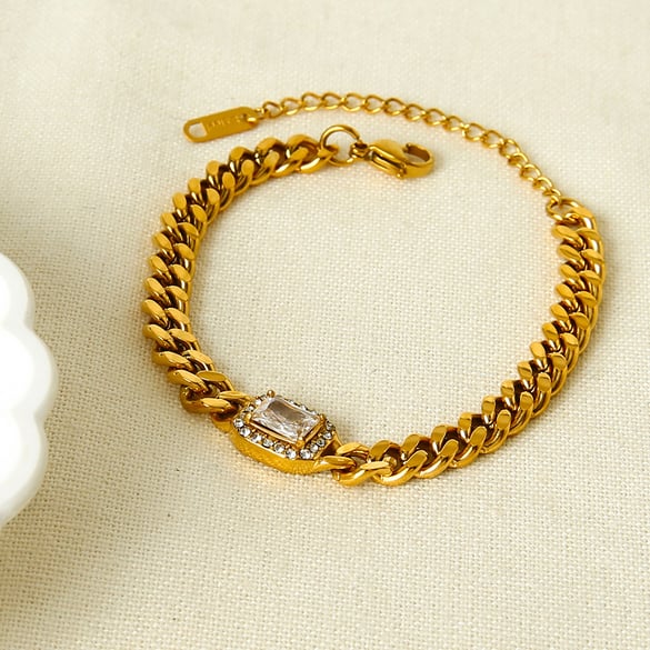 1 Stück luxuriöse klassische Kette, rechteckig, Edelstahl, Zirkonia, Damen-Kettenarmbänder 2