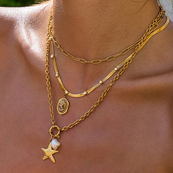1 Piece Vintage Figure Stainless Steel Gold Color Women's Pendant Necklaces 2