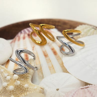 1 Stück Retro Unregelmäßige Form Edelstahl Gold Farbe Damen Statement Ringe h5 Bild4