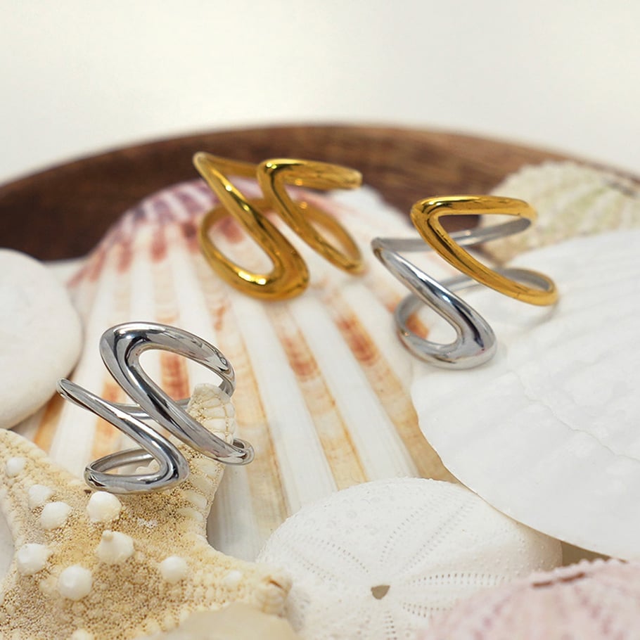1 Stück Retro Unregelmäßige Form Edelstahl Gold Farbe Damen Statement Ringe Bild4