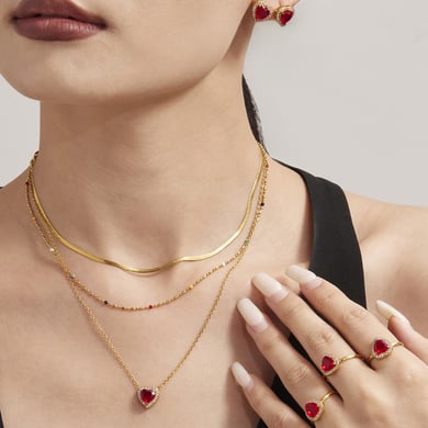 Luxurious Series Red Heart Zircon Stainless Steel Women's Jewelry Sets h5 Picture3