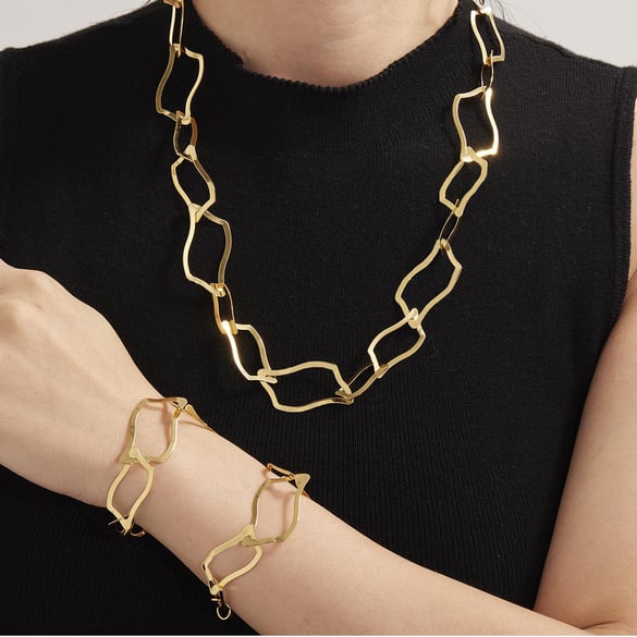 Parures de bijoux minimalistes pour femmes, de forme rectangulaire irrégulière, en acier inoxydable couleur or 2
