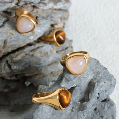 1 Stück Dreieck Naturstein Edelstahl Gold Farbe Damen Edelstein Ringe h5 Bild2