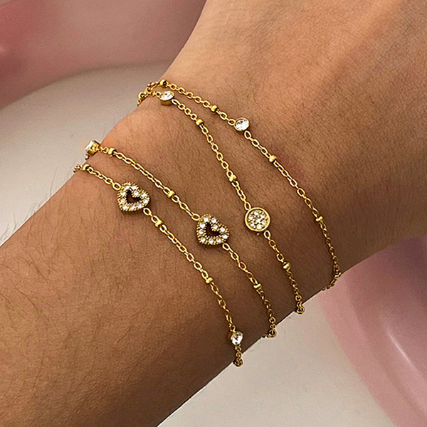 1 Piece Luxurious Heart Stainless Steel Gold Color Women's Chain Bracelets h5Picture3