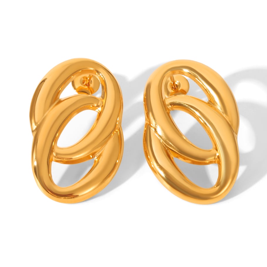 1 par de pendientes de botón de acero inoxidable para mujer en colores dorado y plateado combinados 