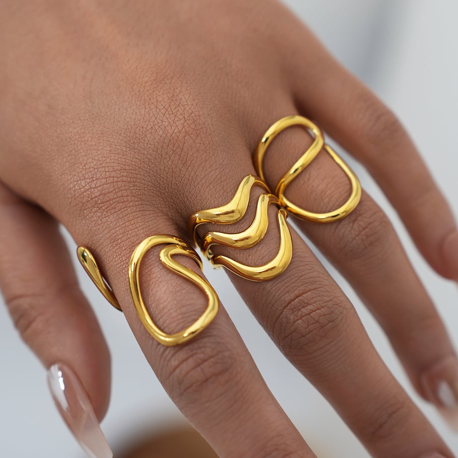 1 Piece Simple Irregular Shape Stainless Steel  Gold Color  Statement Rings Picture2