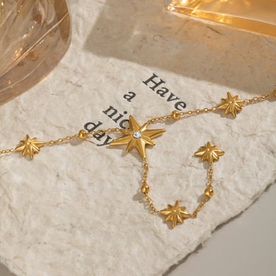 Stars Stainless Steel Gold Color Necklace Set h5 Picture3