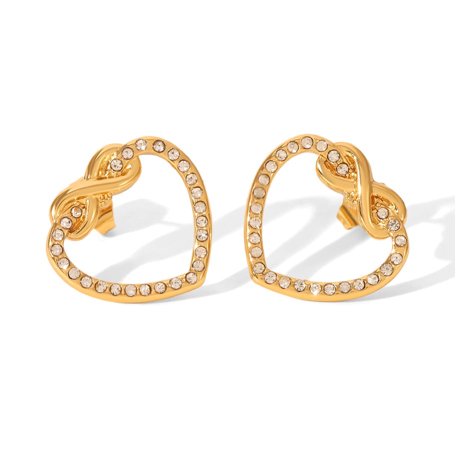 1 Pair Simple Daily Heart Stainless Steel Gold Color Zircon Women's Stud Earrings h5Picture6