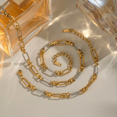 Mixed Gold Color And Silve Stainless Steel Necklace Set h5 Picture2
