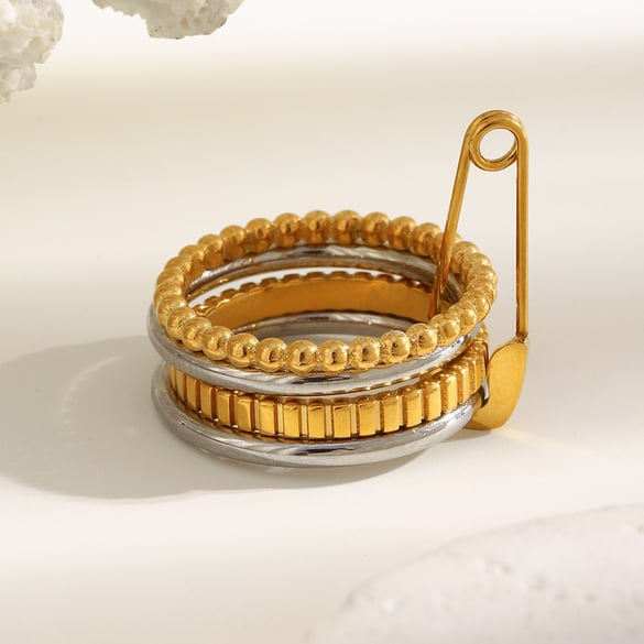 1 Piece Minimalist Mixed Gold & Silver Colors Stainless Steel Gold Color Statement Rings 2