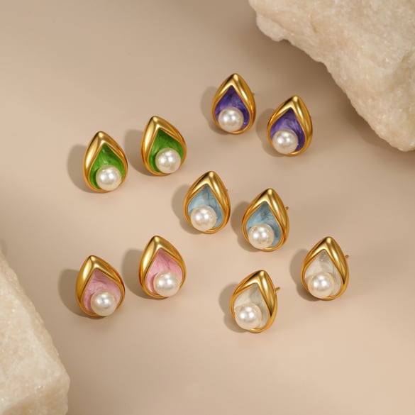 1 Pair  Elegant Droplet Stainless Steel  Gold Color Women's Stud Earrings