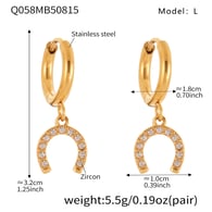 Q058-Golden Horseshoe Buckle Zircon Earrings-L Picture3