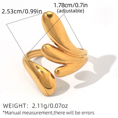 1 Piece Simple Irregular Shape Stainless Steel  Gold Color Woemn's  Statement Rings h5 Picture2