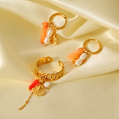 1 Pair Flower Stainless Steel Gold Color Drop Earrings h5 Picture4