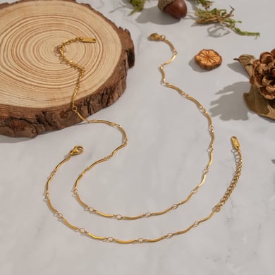 Set di collane in acciaio inossidabile color oro con catena semplice h5 Immagine3
