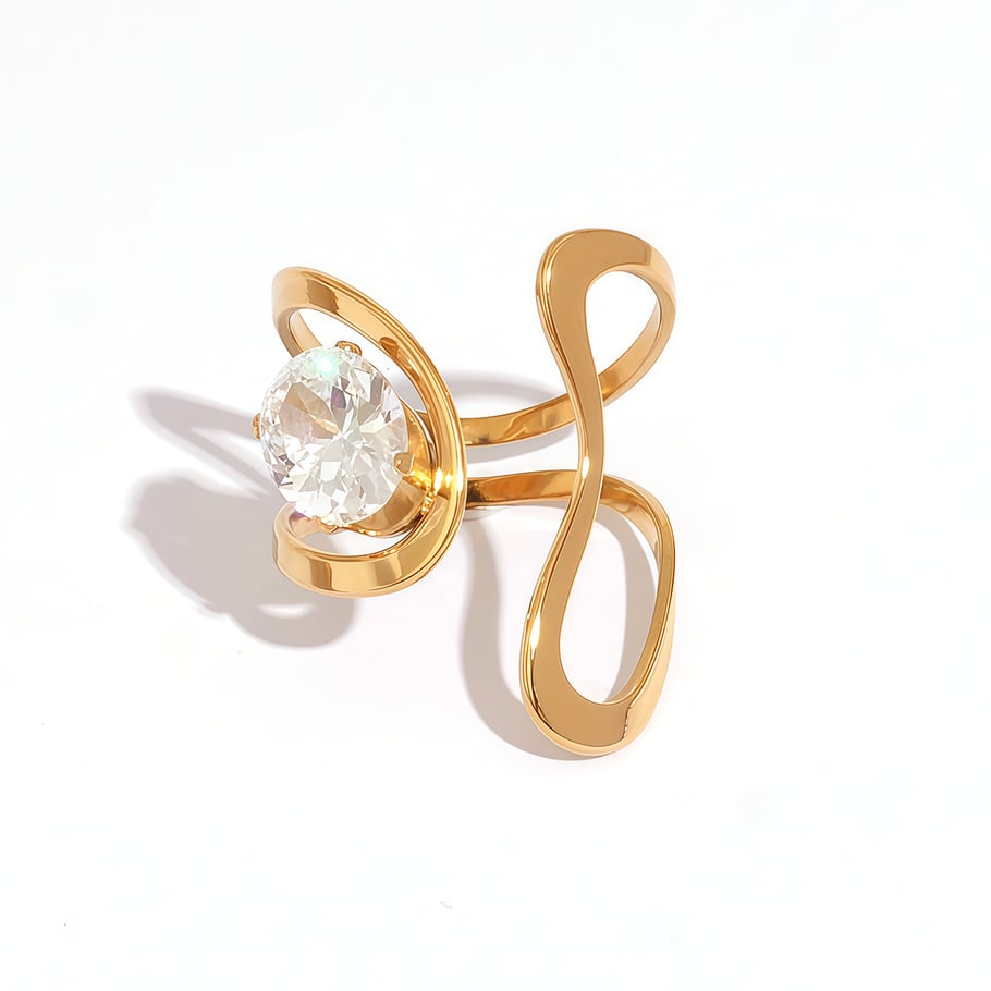1 Piece Casual Irregular Shape Stainless Steel  Gold Color  Zircon Statement Rings 