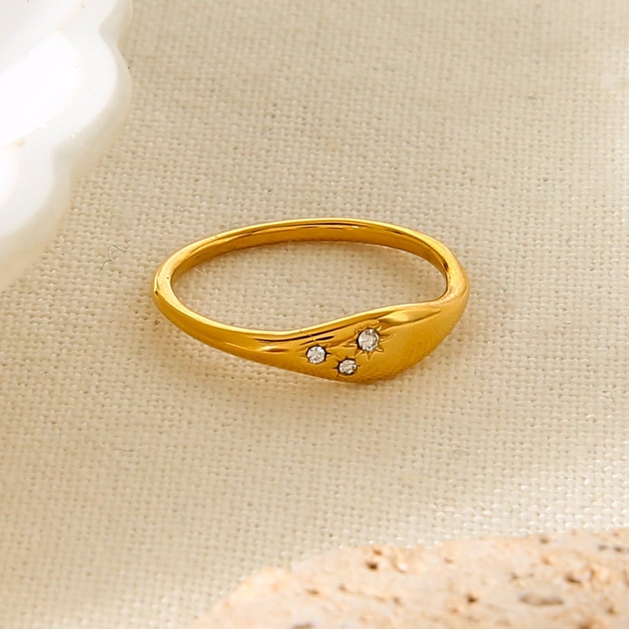 1 Piece Simple Daily Irregular Shape Stainless Steel Gold Color Zircon Statement Rings h5Picture4