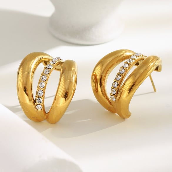 1 Pair Classic Irregular Shape Stainless Steel Gold Color Women's Stud Earrings 2