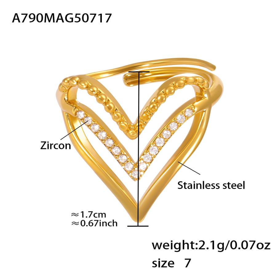1 pezzo di anelli eleganti in acciaio inossidabile color oro con cuore e stella 