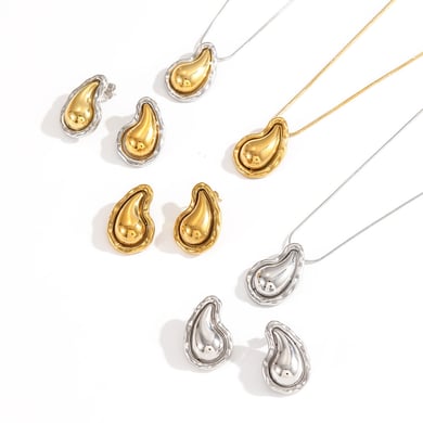 Droplet Shape Stainless Steel Mixed Color Necklace Set h5 Picture3