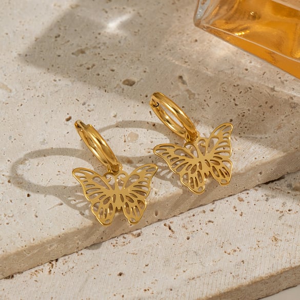 1 Pair Romantic Butterfly Stainless Steel Gold Color Women's Drop Earrings 2