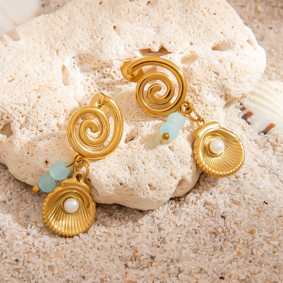 1 Pair Luxurious Shell Stainless Steel  Women's Drop Earrings Picture3