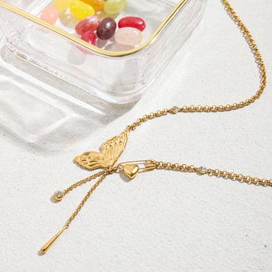 1 Piece Romantic Bow Knot Butterfly Stainless Steel Gold Color Women's Pendant Necklaces h5 Picture8
