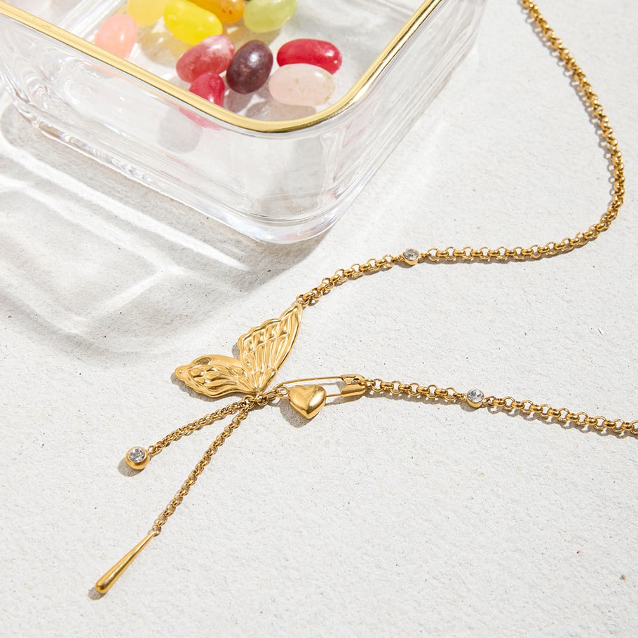 1 Piece Romantic Bow Knot Butterfly Stainless Steel Gold Color Women's Pendant Necklaces Picture8