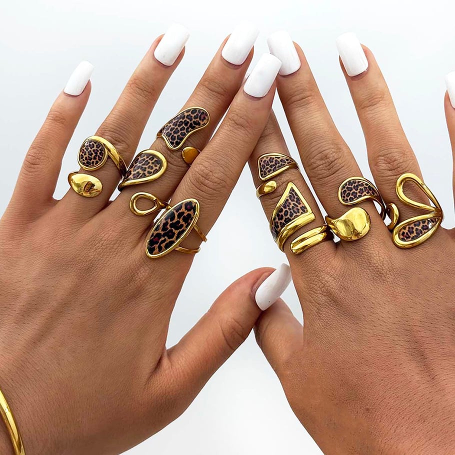 1 Piece Retro Irregular Shape Leopard Print Stainless Steel Women's Statement Rings Picture5
