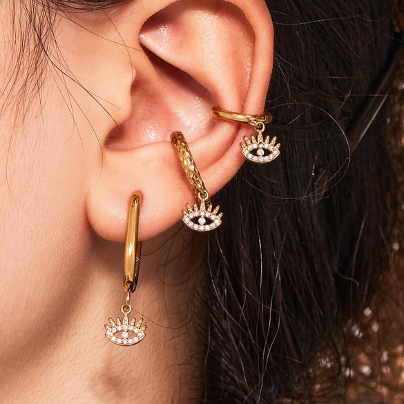 1 Pair Delicate Devil's Eye Stainless Steel Gold Color Zircon Women's Drop Earrings 2