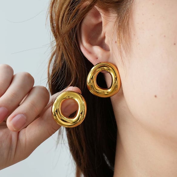 1 Piece Elegant Irregular Shape Stainless Steel  Gold Color  Women's Stud Earrings
