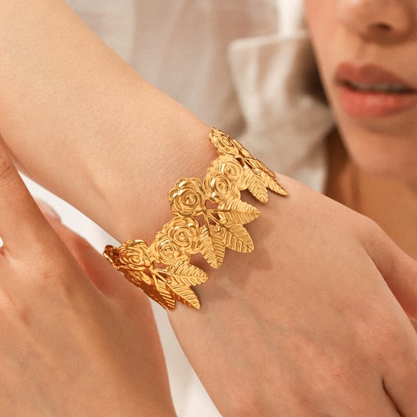 Bracelet simple pour femme, 1 pièce, motif fleur, couleur or, série quotidienne 2