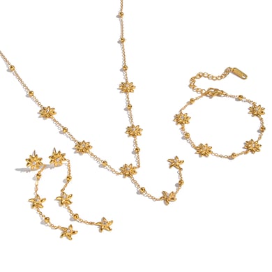 Flower Stainless Steel  Gold Color Necklace Set h5 Picture6