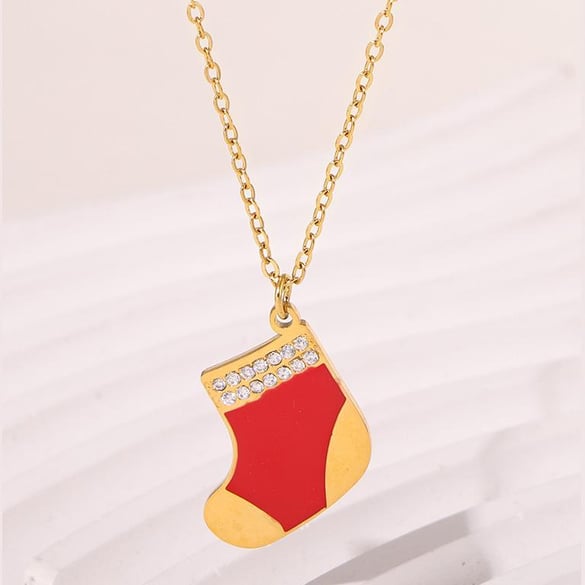 Colliers à pendentif classiques en acier inoxydable pour femmes, motif chaussette de Noël