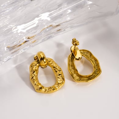 Boucles d&#39;oreilles à tige en acier inoxydable pour femme, motif marteau, forme irrégulière, décontractées, 1 pièce h5 Image4