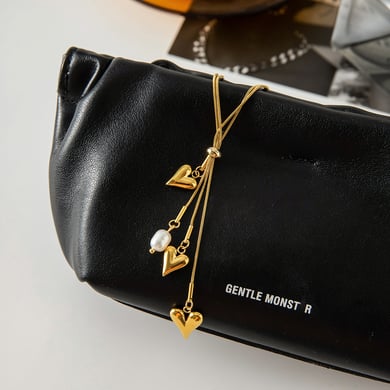Gorgeous Heart Tassel Stainless Steel Gold Color Women's Pendant Necklaces h5 Picture5