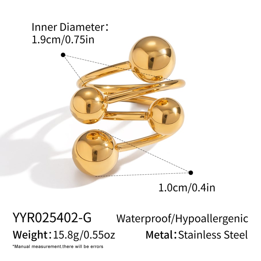 Anello con dichiarazione color oro in acciaio inossidabile a forma di palla da 1 pezzo 